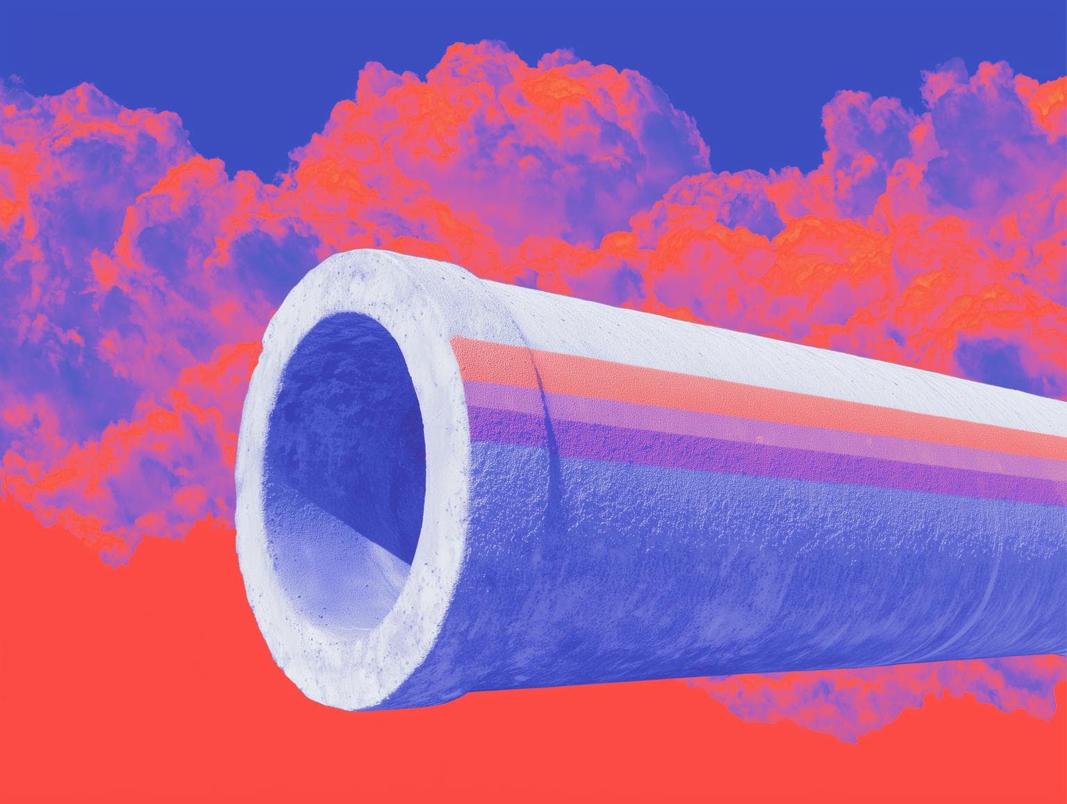 Concrete utility pipe against a vivid sky