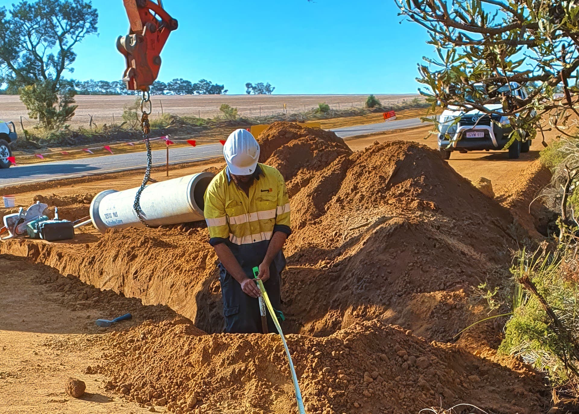 Culvert extension formwork and earthworks in the highway corridor