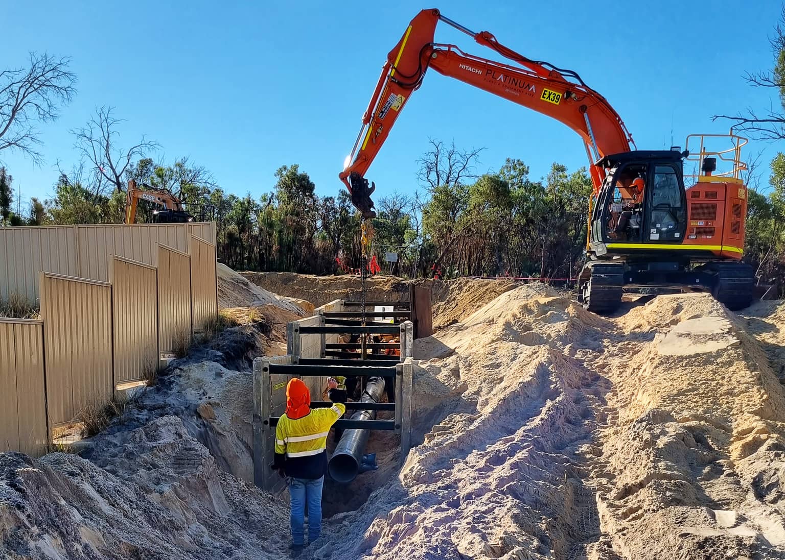 Deep excavation beside sheet piling on the brownfield section