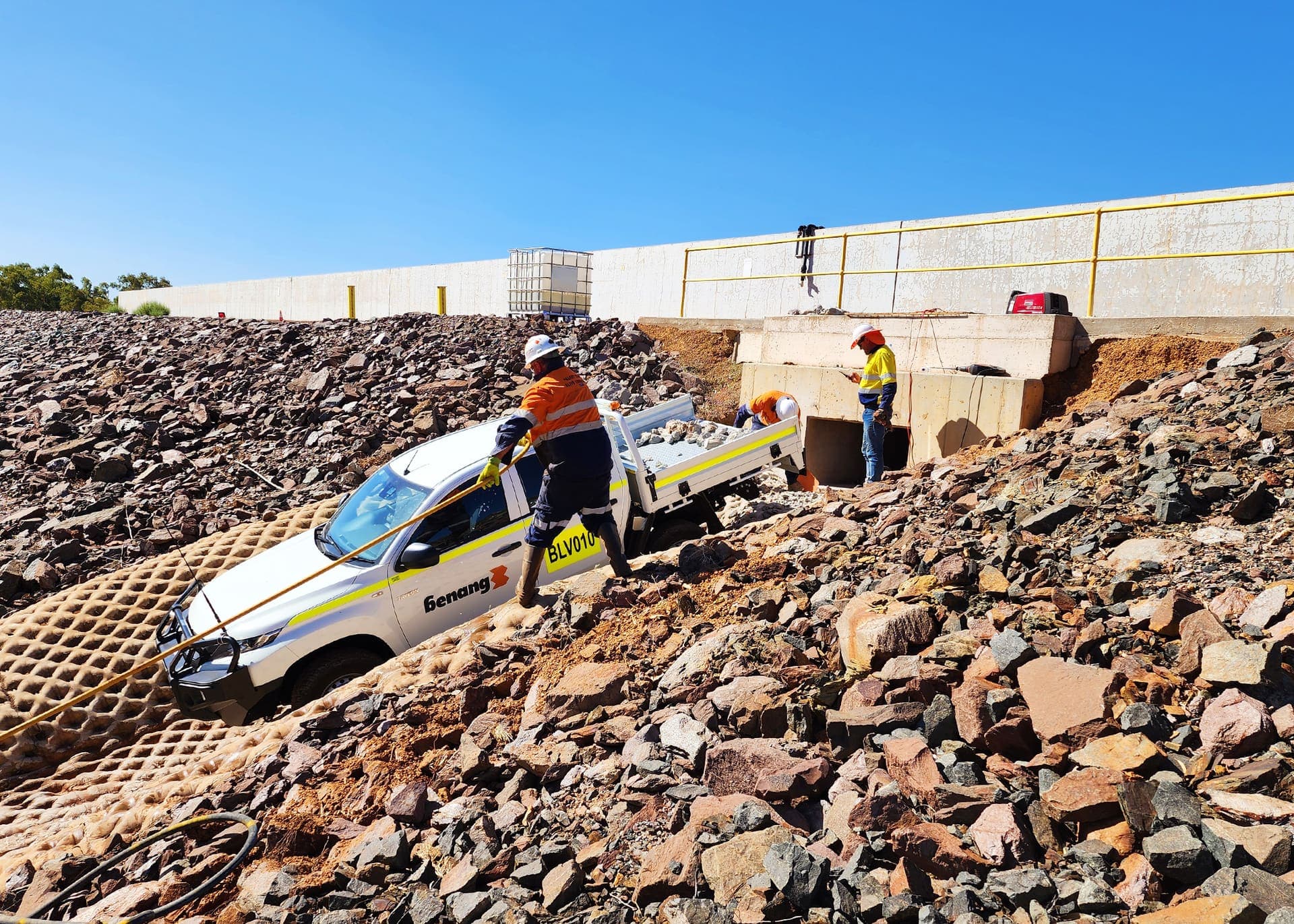 Reinforcement and formwork prepared along the spillway chute at the Kalgoorlie dam