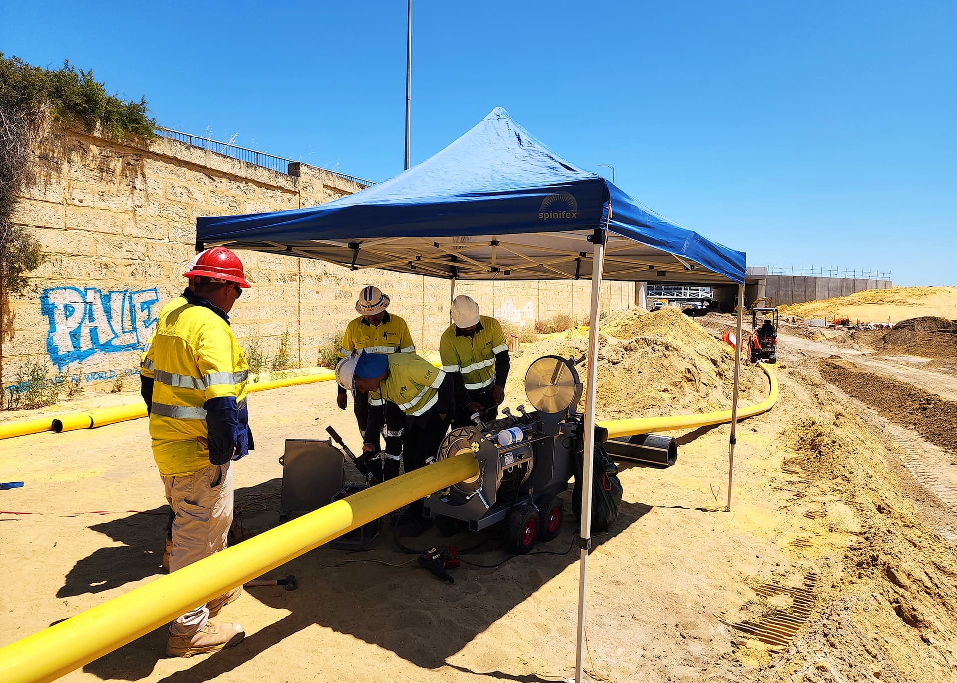 Gas main stringing along the foreshore alignment