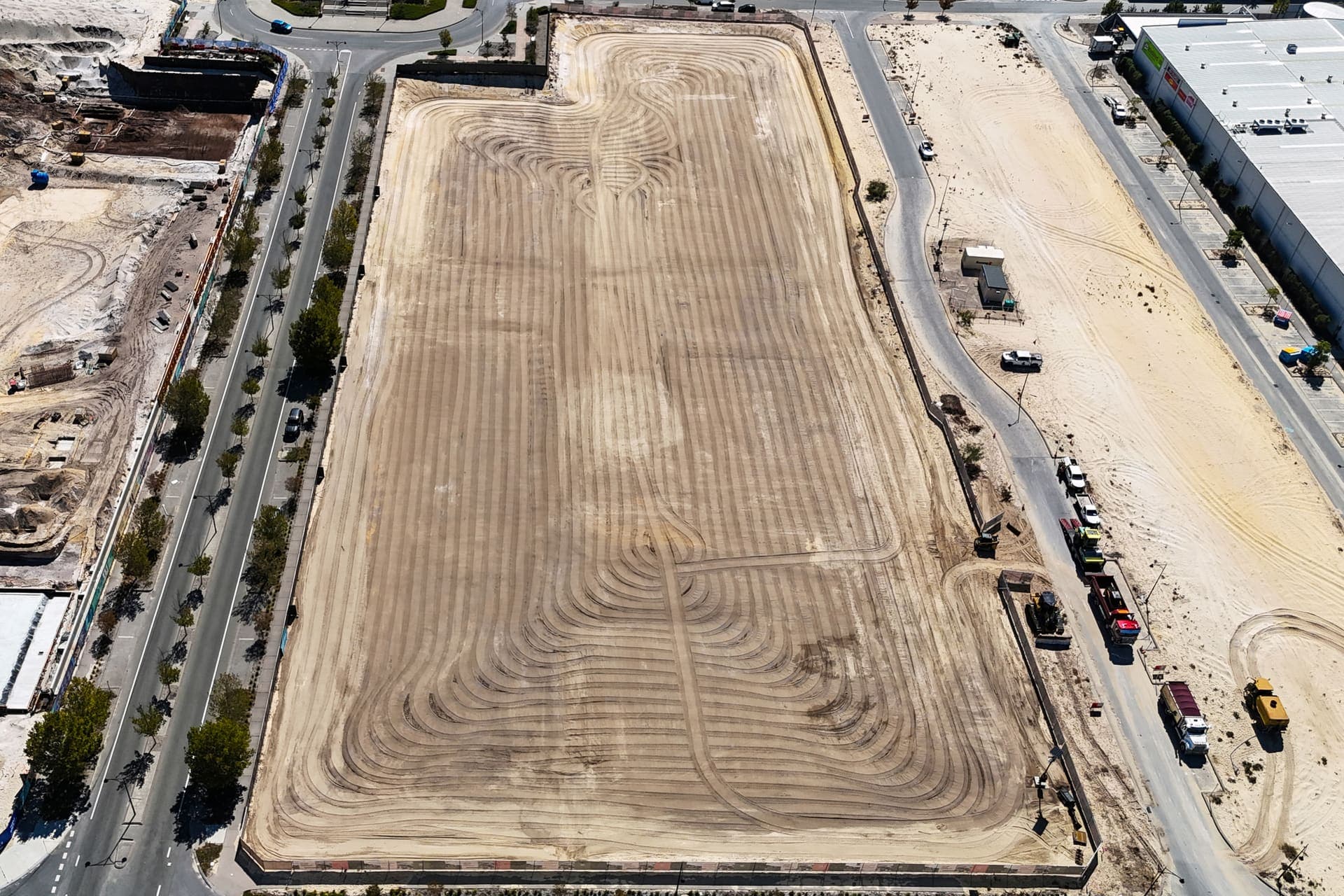 Finished trimmed sand pad at Lot 29 The Parkway with neat roller lines, ready for the building contractor