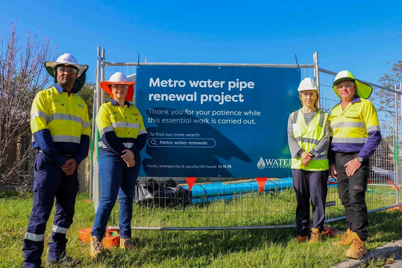 Water Corporation and Benang crew at a Metro water pipe renewal project site