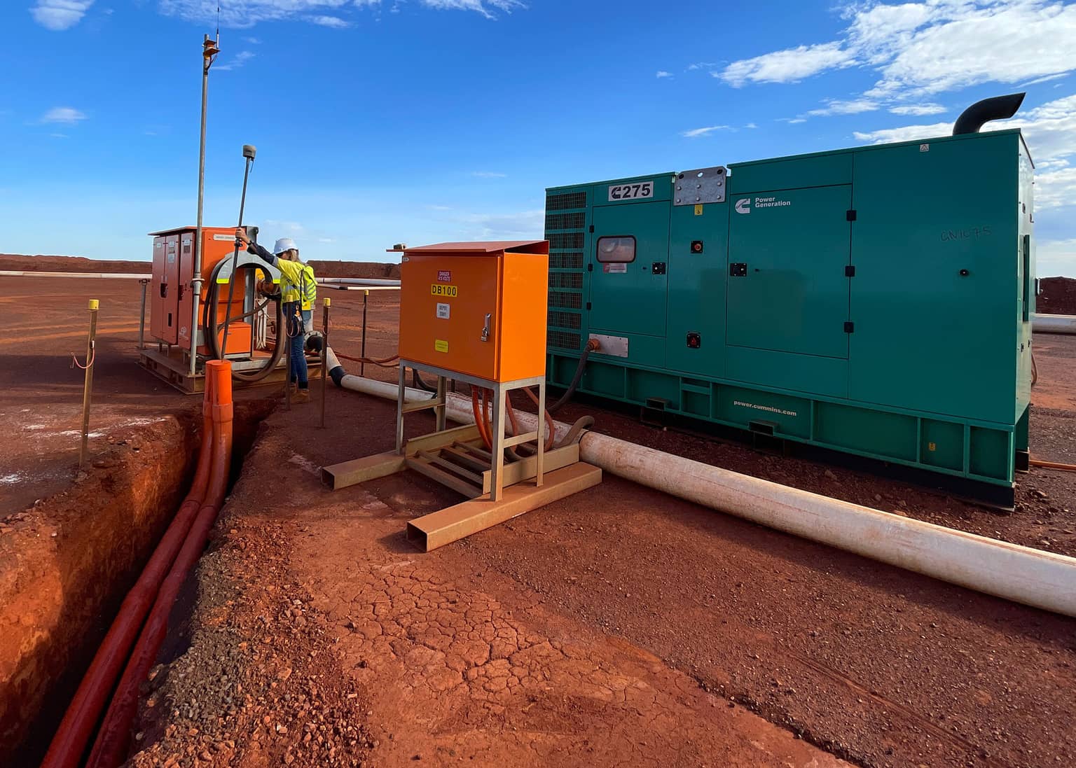 Generator and trenched conduit runs on the low voltage power installation at Cloudbreak