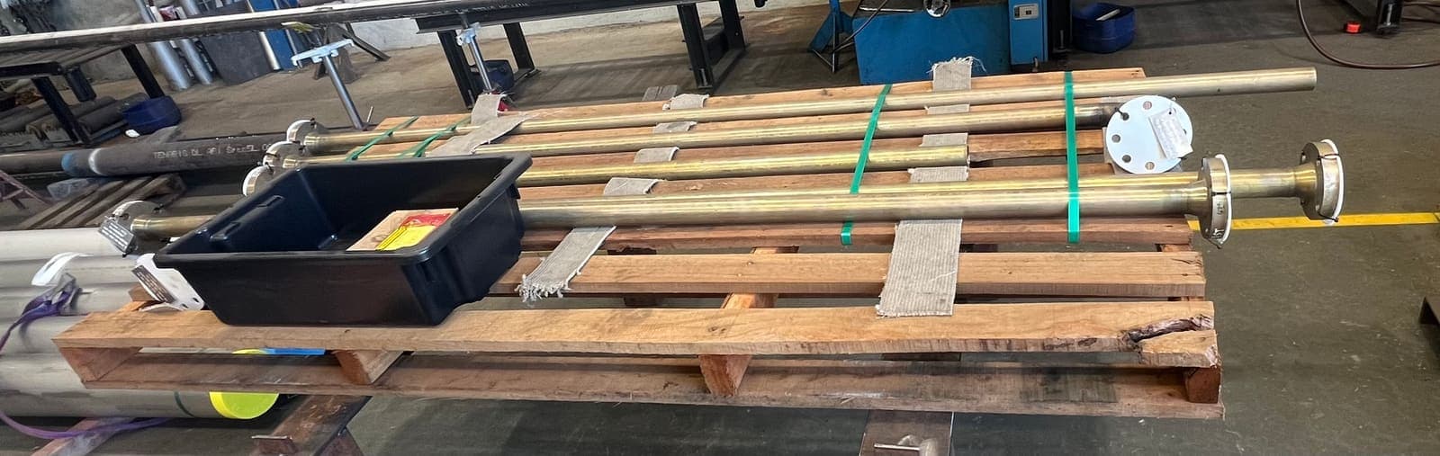 Copper nickel pipe spools laid out on pallets ready for dispatch