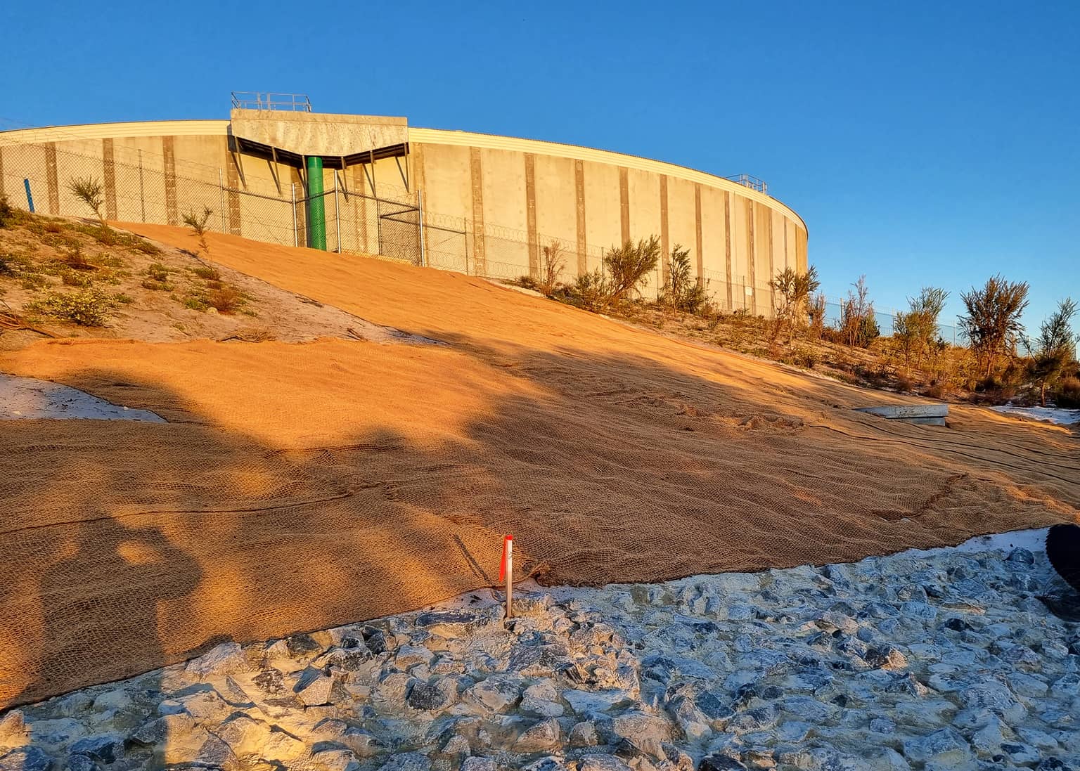 Rock armoured embankment at the Ellenbrook potable water tank site