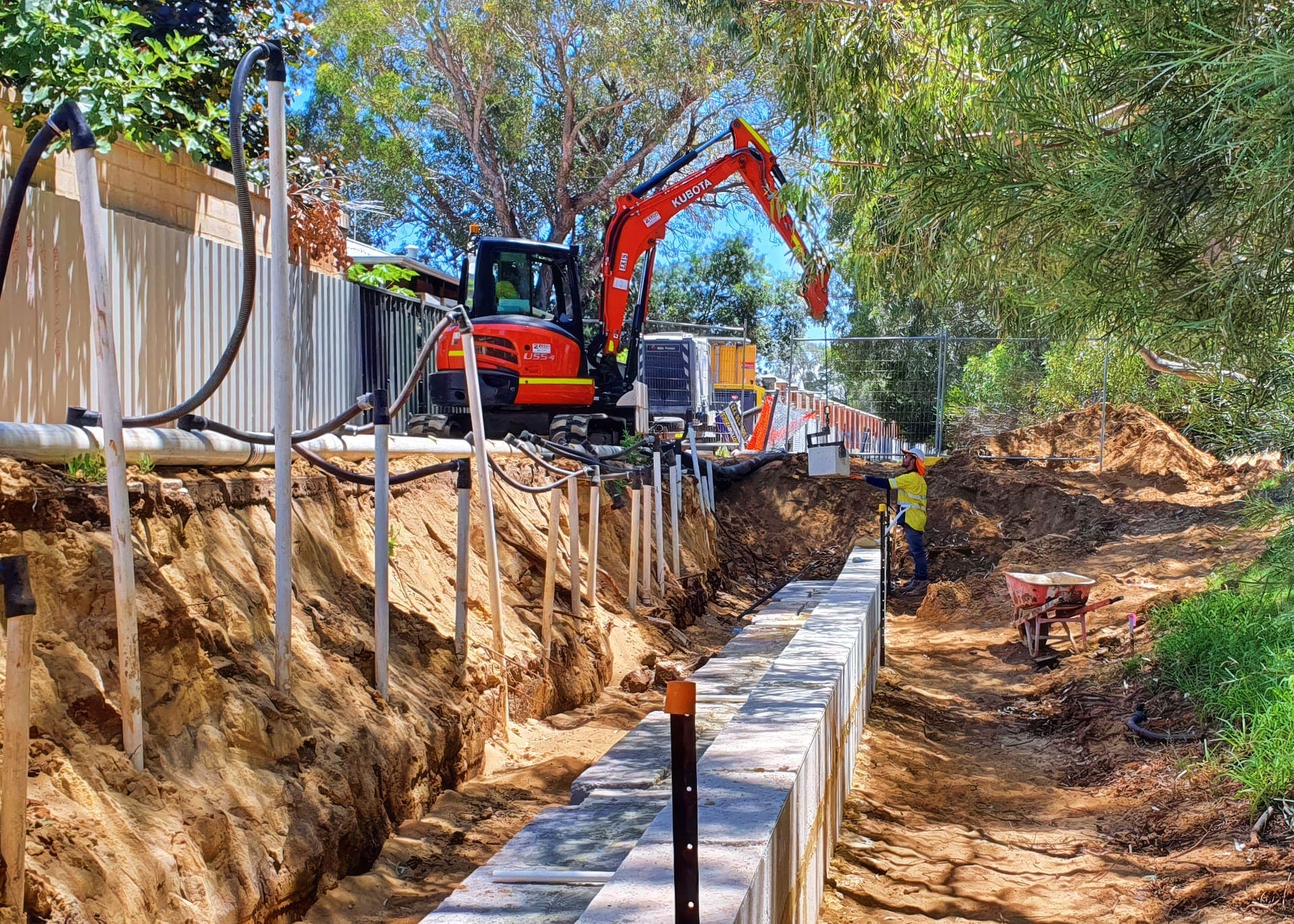 New wall posts set along the drain alignment