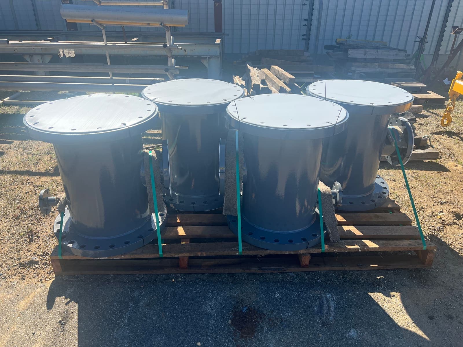 Finished painted piping packed for delivery to site