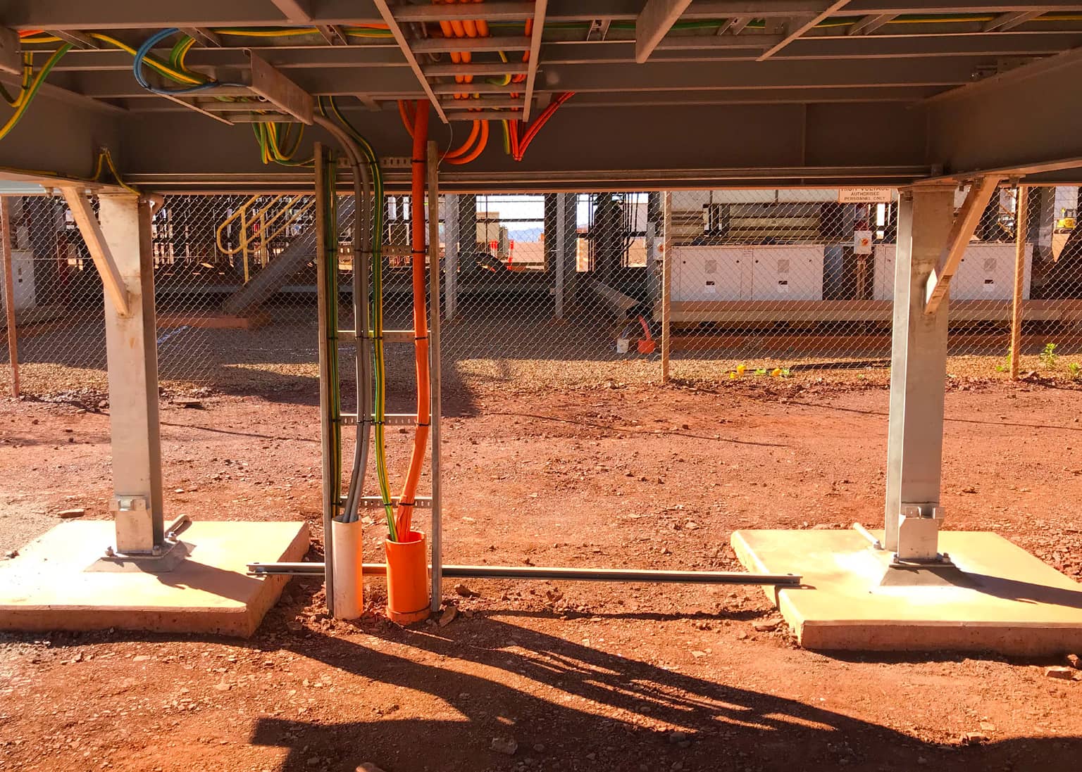 Cable runs and services beneath the elevated data centre floor