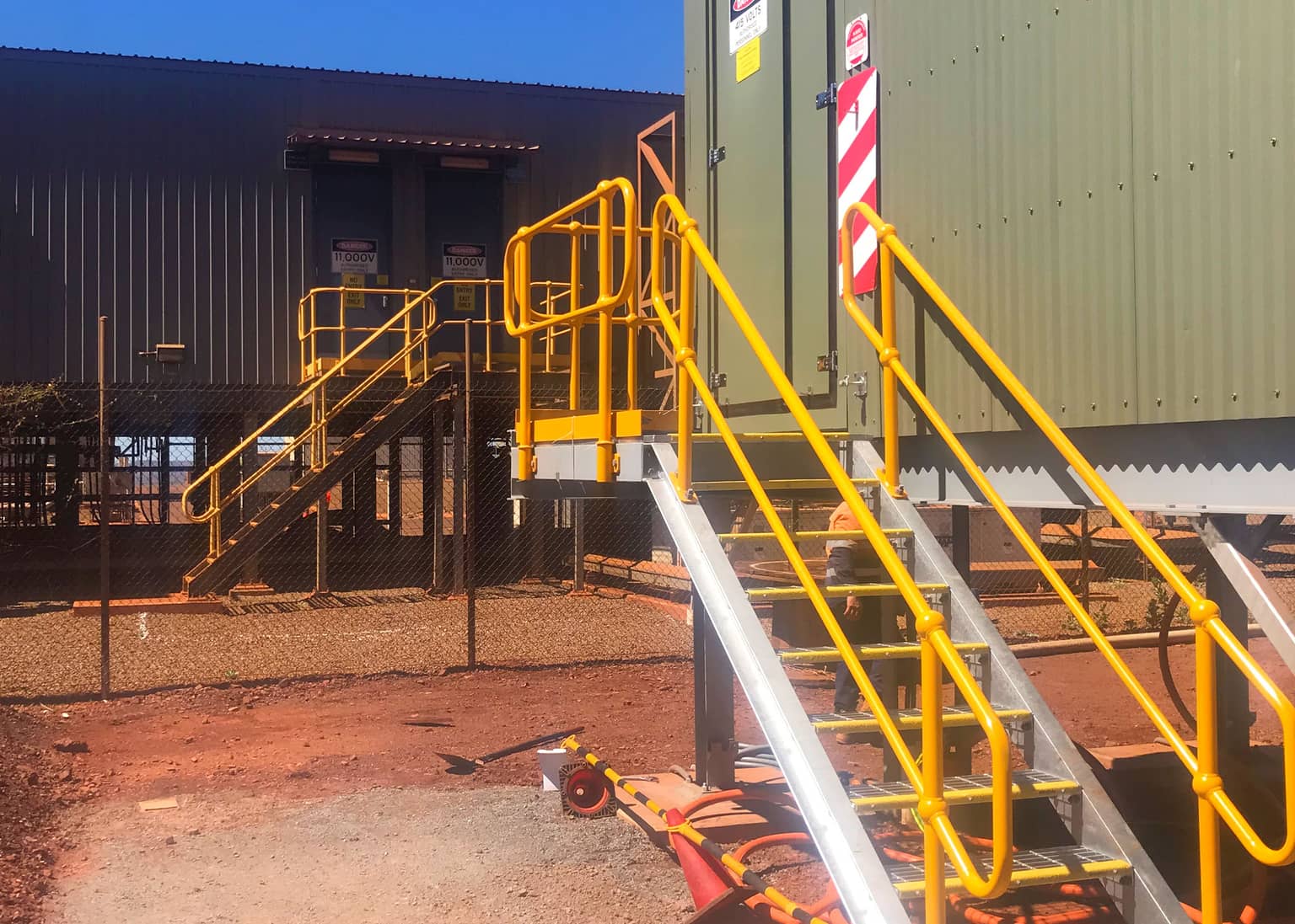 Access stairs and handrails on the completed building